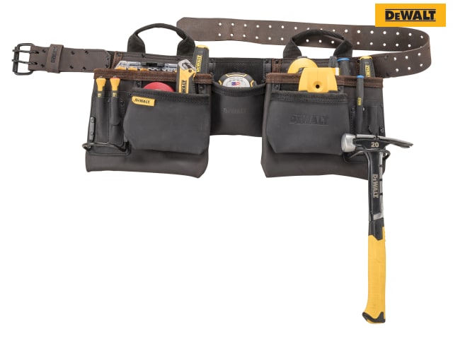 DEWALT Pro Leather Tool Apron with Pockets and Hammer Loops, 140cm Belt