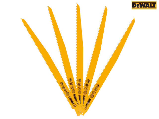 DEWALT Bi-Metal Reciprocating Blades for Wood with Nails 305mm Pack of 5