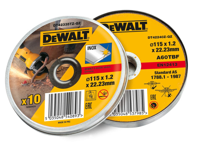 DEWALT Inox Metal Cutting Discs 115mm x 1.2mm x 22.23mm Pack of 10
