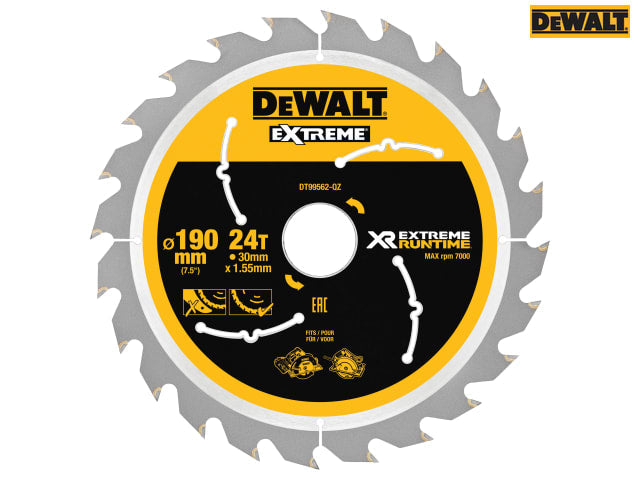 DEWALT XR FlexVolt Circular Saw Blade 190mm 30mm Bore 24T ATB+R Cutting Tool
