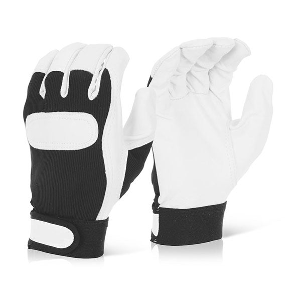 Beeswift Drivers Glove Velcro Cuff Black/White Soft Grain Leather EN388 Rated