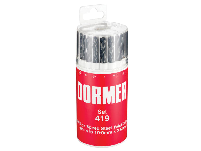 Dormer A191 HSS Metric Jobber Drill Set 19 Bits 1-10mm 0.5mm Plastic Case