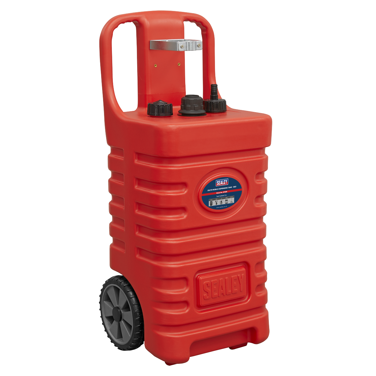 Sealey 55L Mobile Dispensing Tank Red Durable Polyethylene with Wheels