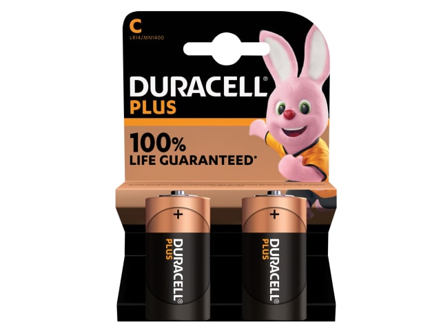 Duracell C Cell Plus Power Batteries Pack of 2 Extra Life for High-Drain Use