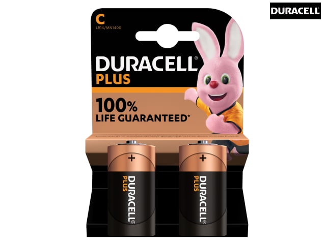 Duracell C Cell Plus Power Batteries Pack of 2 Extra Life for High-Drain Use