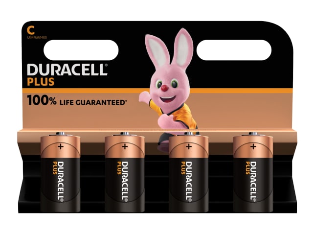 Duracell C Cell Plus Power Batteries Pack of 4 Extra Life for High-Drain Use
