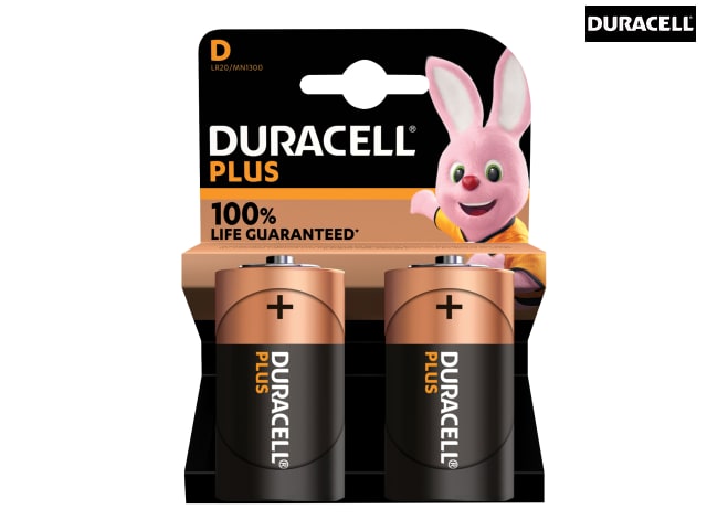 Duracell D Cell Plus Power Batteries Pack of 2 Extra Life for High-Drain Use