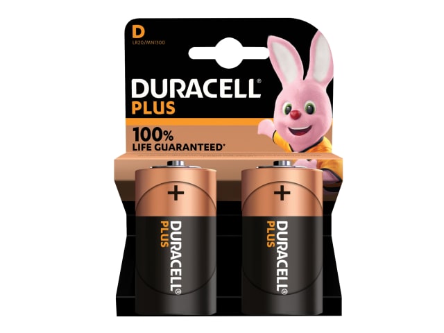 Duracell D Cell Plus Power Batteries Pack of 2 Extra Life for High-Drain Use