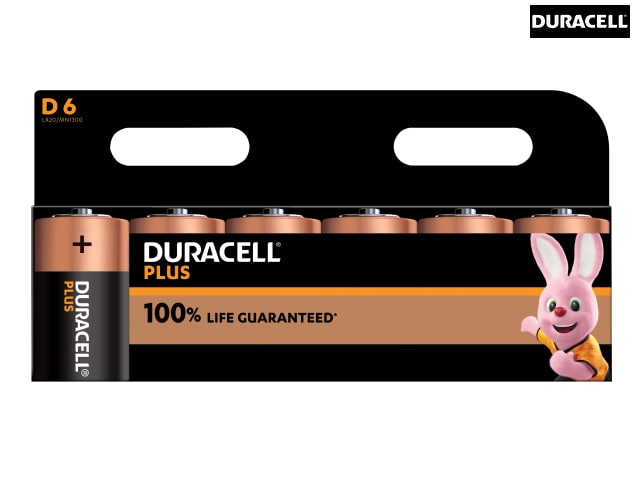Duracell D Cell Plus Power Batteries Pack of 6 Extra Life for High-Drain Use