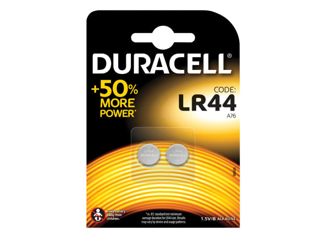 Duracell LR44 A76 Button Batteries Pack of 2 Alkaline Power Preserve 5 Years