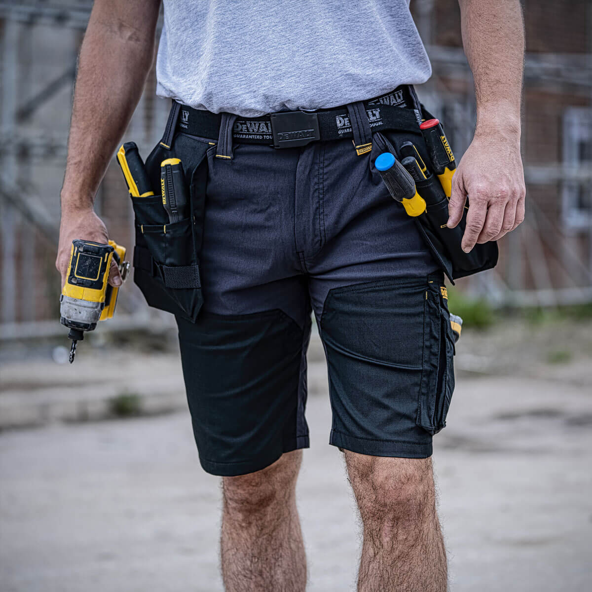 DeWalt Hamden Holster Work Shorts Grey Black Twin Pockets Comfortable Durable