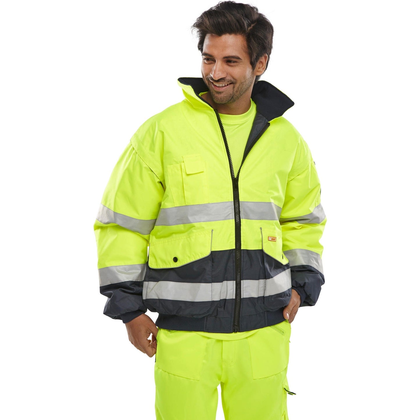 Europa Bomber Jacket Saturn Yellow Navy Removable Sleeves Fleece Liner