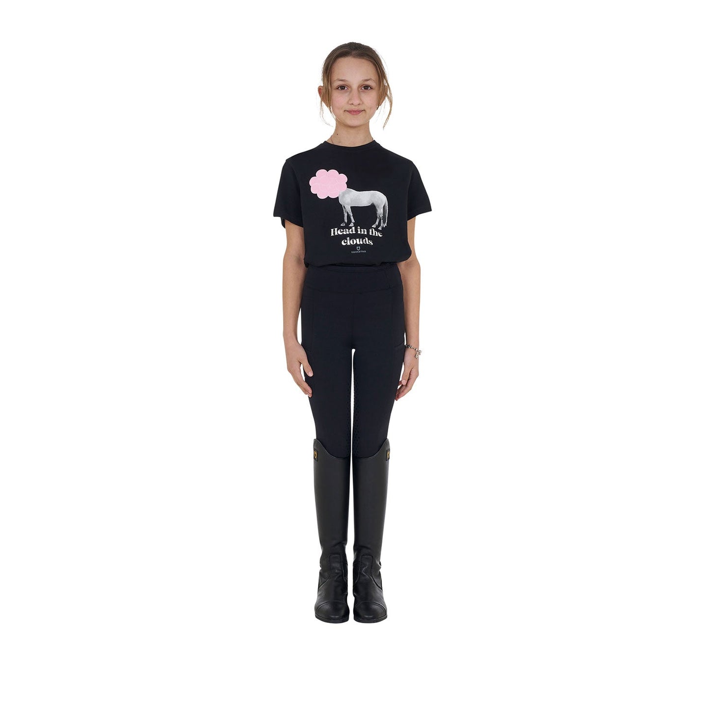Equestro Girls' Head In The Clouds Cotton T-Shirt #colour_black