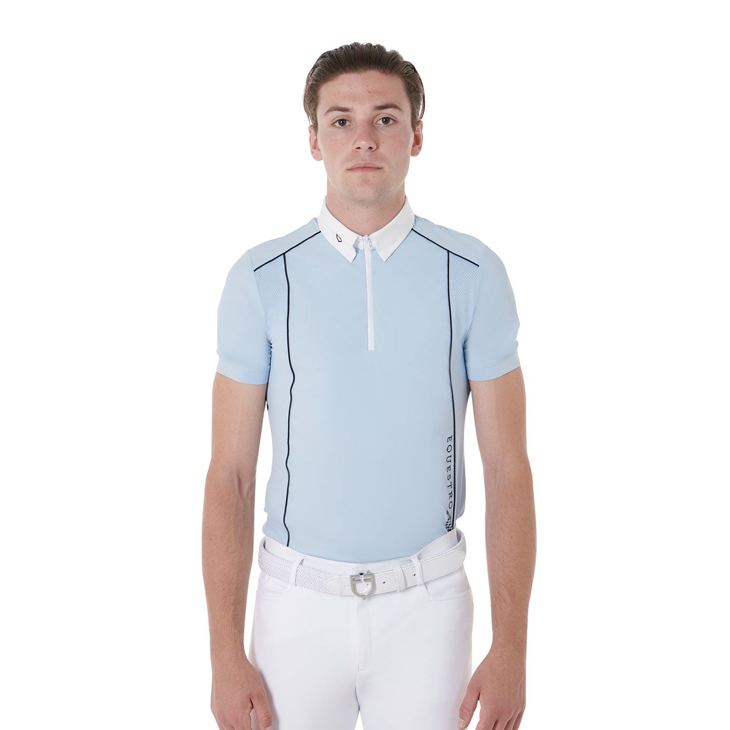 Equestro Men's Slim Fit Polo Shirt In Technical Fabric With Piping #colour_blue-black