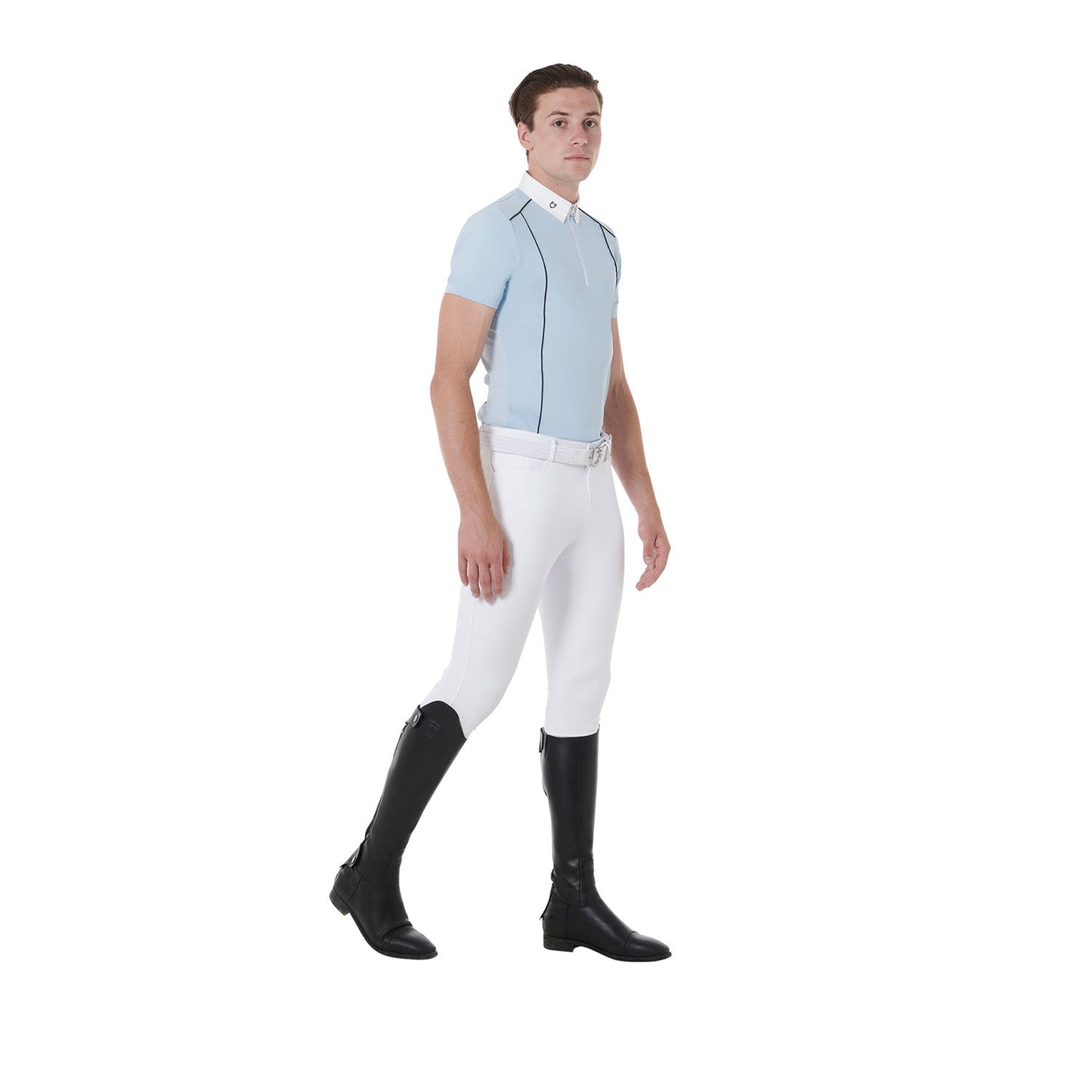 Equestro Men's Slim Fit Polo Shirt In Technical Fabric With Piping #colour_blue-black