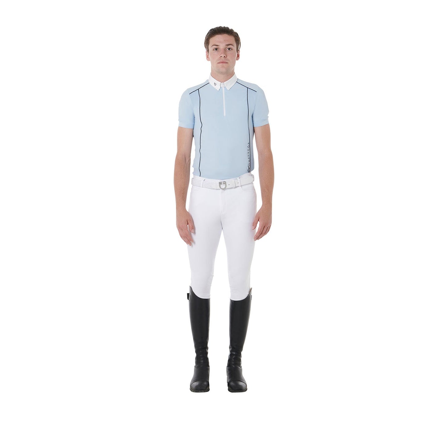Equestro Men's Slim Fit Polo Shirt In Technical Fabric With Piping #colour_blue-black
