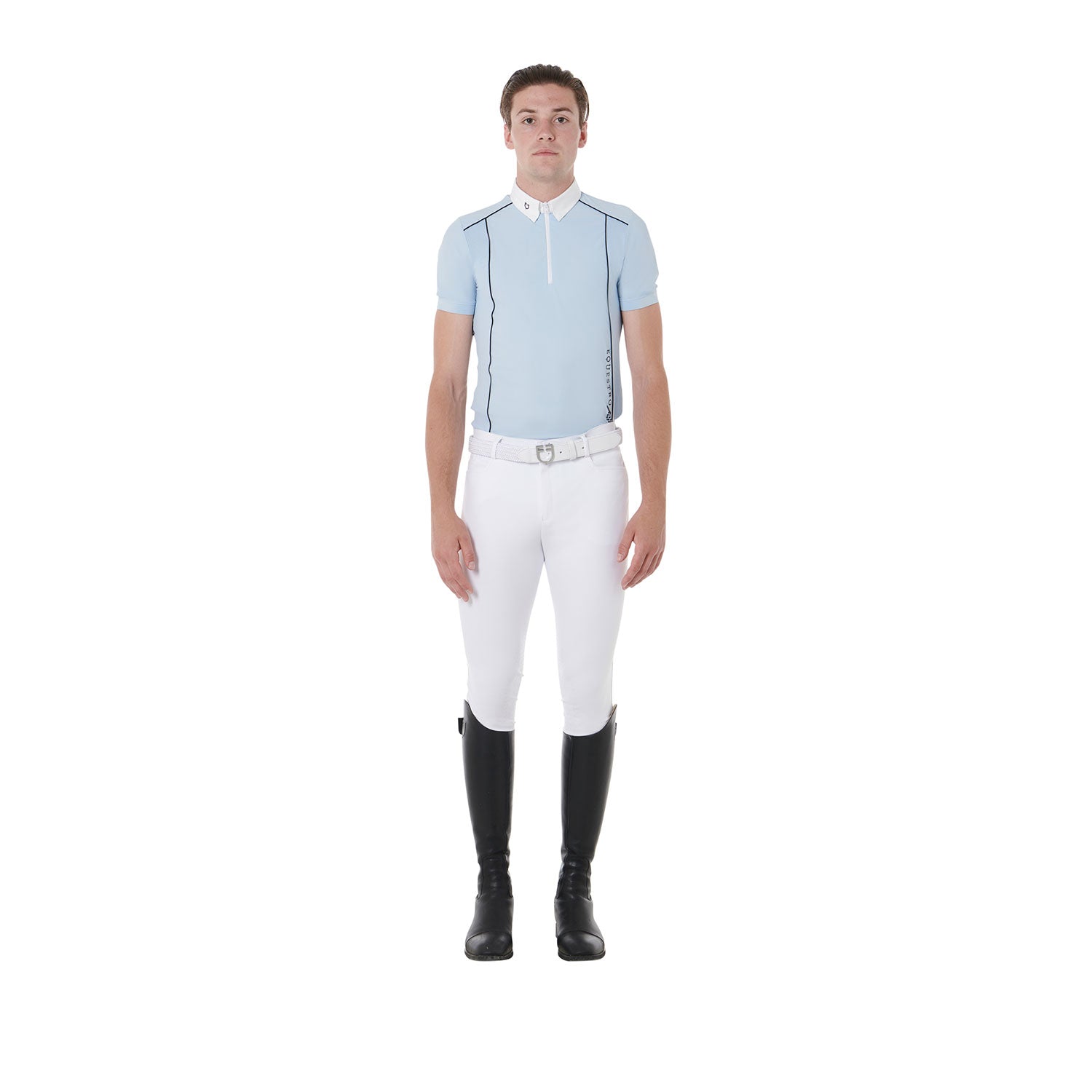Equestro Men's Slim Fit Polo Shirt In Technical Fabric With Piping #colour_blue-black