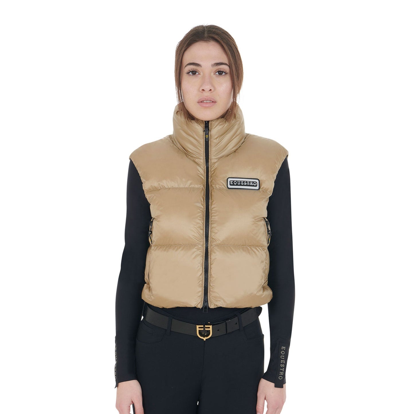 Equestro Women's Zippered Cropped Vest Women's In Tearproof Fabric