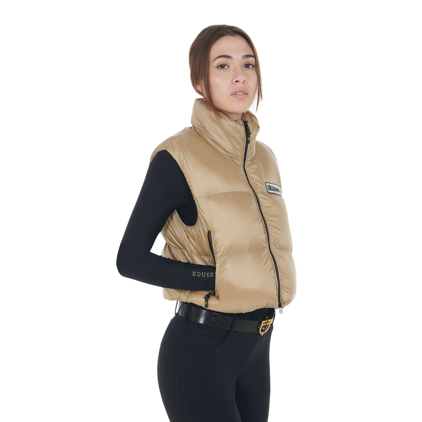 Equestro Women's Zippered Cropped Vest Women's In Tearproof Fabric