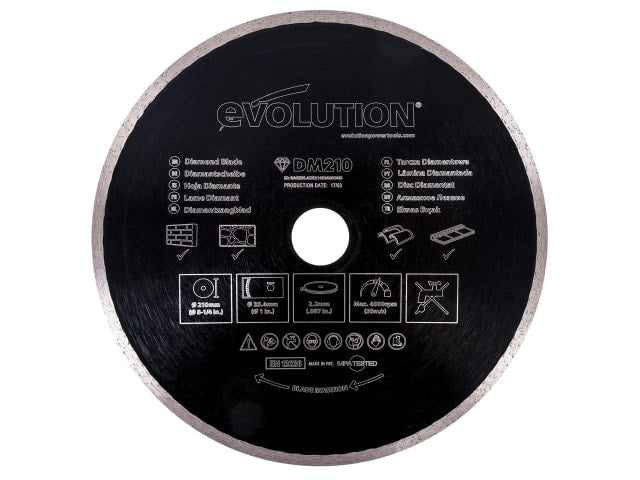 Evolution RAGE Diamond Blade 210mm Continuous Rim for Stone Concrete Cutting
