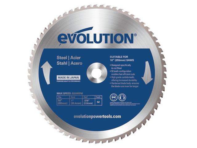 Evolution 255mm Mild Steel Mitre Saw Blade 52T for Precision Cutting