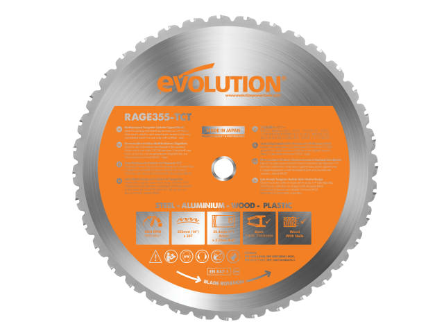 Evolution Multi-Material Chop Saw Blade 355mm 36T for Steel Wood Aluminium