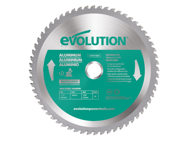 Evolution 185mm Aluminium Cutting Circular Saw Blade 60T Tungsten Carbide