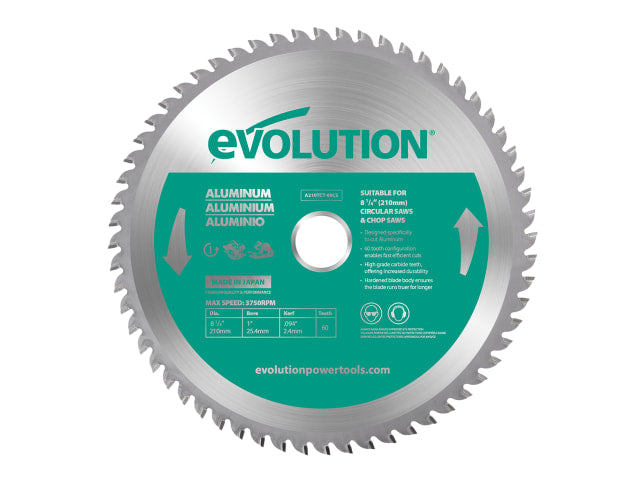 Evolution 210mm Aluminium Cutting Circular Saw Blade 60T Tungsten Carbide