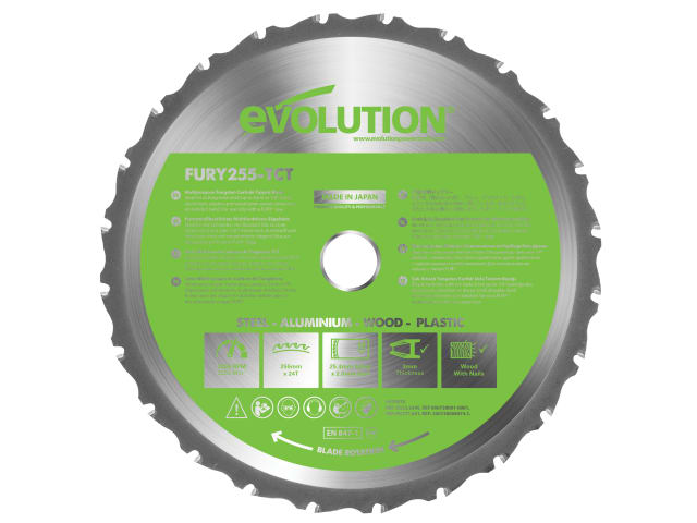Evolution FURY Multi-Purpose TCT Circular Saw Blade 255mm 24T for Wood Steel