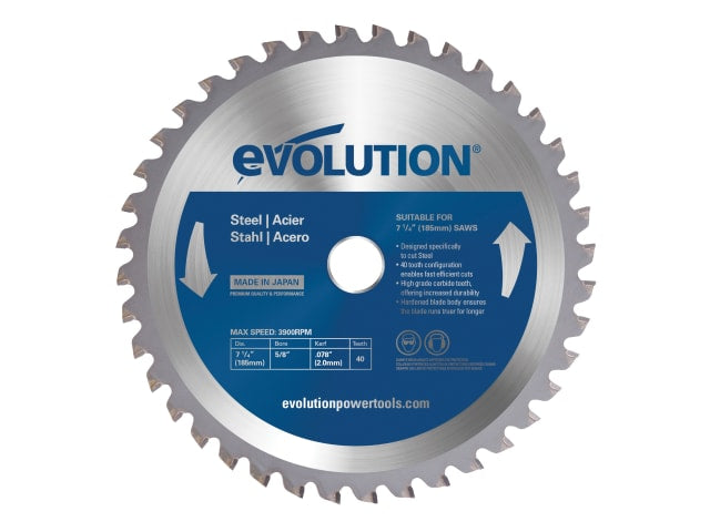 Evolution 185mm Mild Steel Cutting Circular Saw Blade 40T Precision Performance