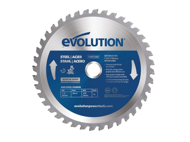 Evolution 185mm Mild Steel Mitre Saw Blade 40T for Precision Cutting