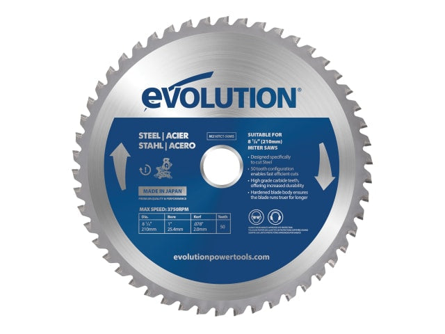 Evolution 210mm Mild Steel Cutting Mitre Saw Blade 50 Teeth 25.4mm Bore