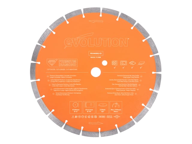 Evolution Premium Diamond Disc Cutter Blade 300mm 22.2mm for Concrete & Masonry