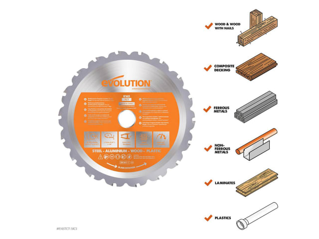 Evolution Multi-Material Saw Blade 165mm 20mm Bore 18 Teeth for Circular Saw