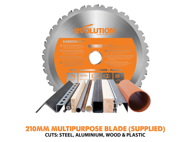 Evolution R210CMS 1200W Multi-Purpose Compound Mitre Saw 240V TCT Blade