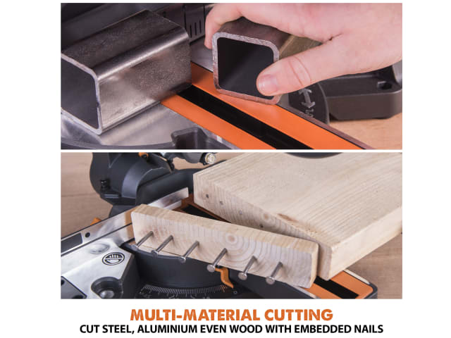 Evolution R210SMS+ Pro Sliding Mitre Saw 210mm 1500W Multi-Material Cutting