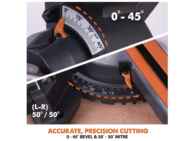 Evolution R210SMS+ Pro Sliding Mitre Saw 210mm 1500W Multi-Material Cutting