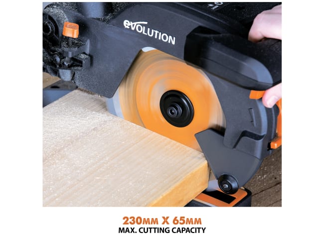 Evolution R210SMS+ Pro Sliding Mitre Saw 210mm 1500W Multi-Material Cutting