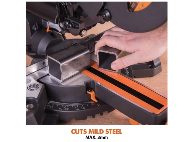 Evolution R210SMS+ Pro Sliding Mitre Saw 210mm 1500W Multi-Material Cutting