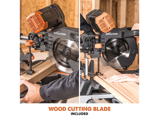 Evolution R255SMS-DB+ 255mm Sliding Mitre Saw 1600W 110V Multi-Material