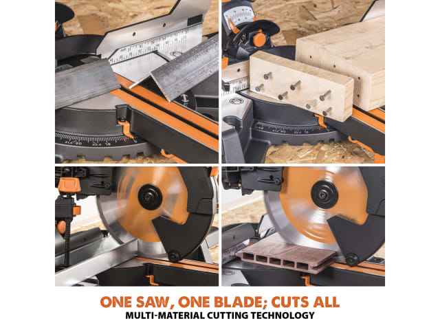 Evolution R255SMS-DB+ 255mm Sliding Mitre Saw 1600W 110V Multi-Material