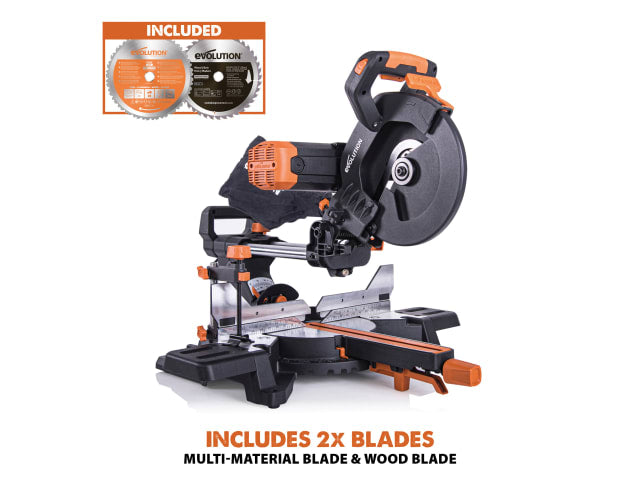 Evolution R255SMS-DB+ 255mm Sliding Mitre Saw 2000W Multi-Material Cutting