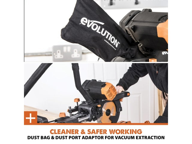 Evolution R255SMS-DB+ 255mm Sliding Mitre Saw 2000W Multi-Material Cutting