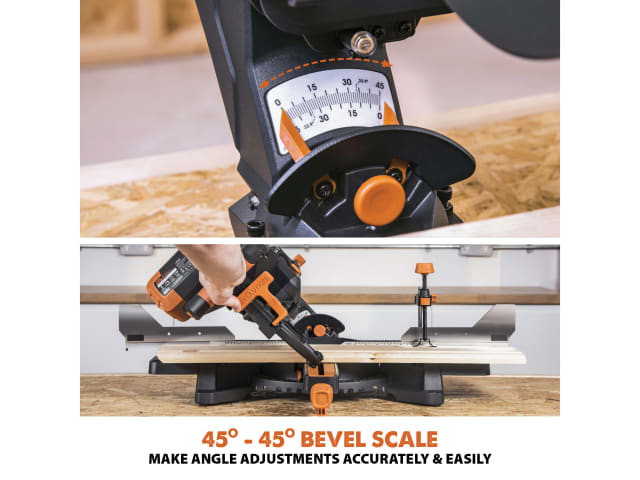 Evolution R255SMS-DB+ 255mm Sliding Mitre Saw 2000W Multi-Material Cutting