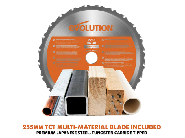 Evolution R255SMS+ Pro Sliding Mitre Saw 255mm 2000W Multi-Material Cutting