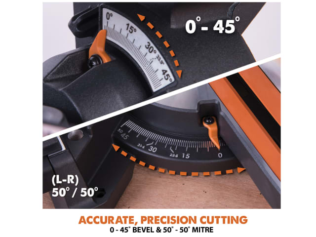 Evolution R255SMS+ Pro Sliding Mitre Saw 255mm 2000W Multi-Material Cutting