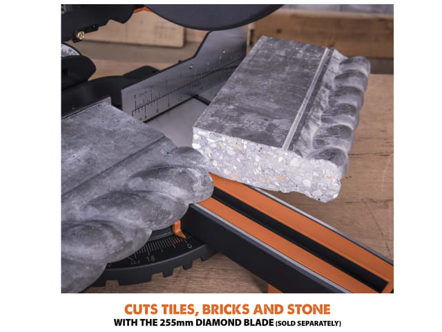 Evolution R255SMS+ Pro Sliding Mitre Saw 255mm 2000W Multi-Material Cutting