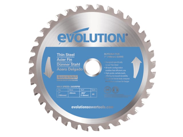 Evolution 180mm Thin Steel Cutting Circular Saw Blade 36T for Clean Cuts