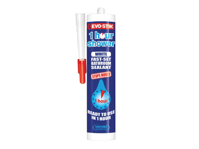 EVO-STIK 1 Hour Shower Sealant White 310ml Fast-Set Mould Resistant Silicone