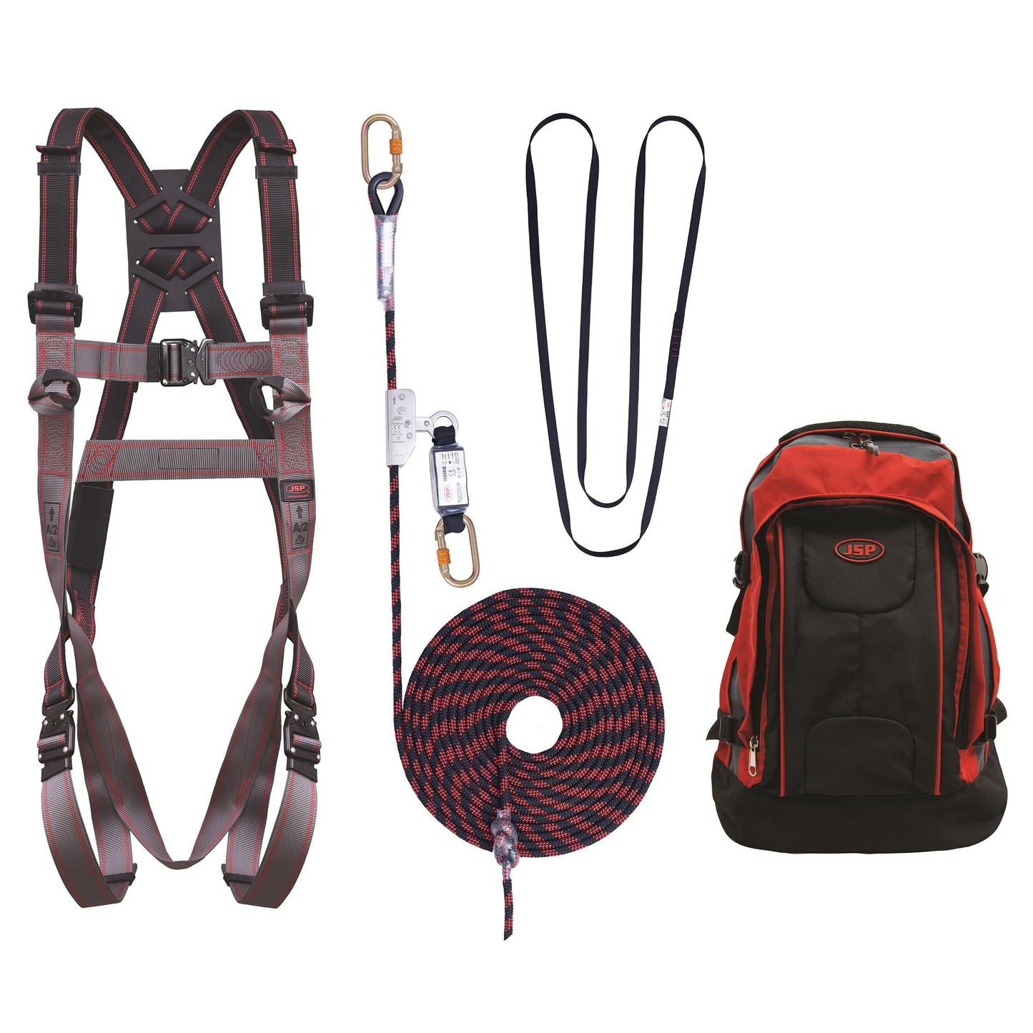 JSP Pioneer Rope and Grab Kit with 10m Rope 2-Point Harness and Rucksack